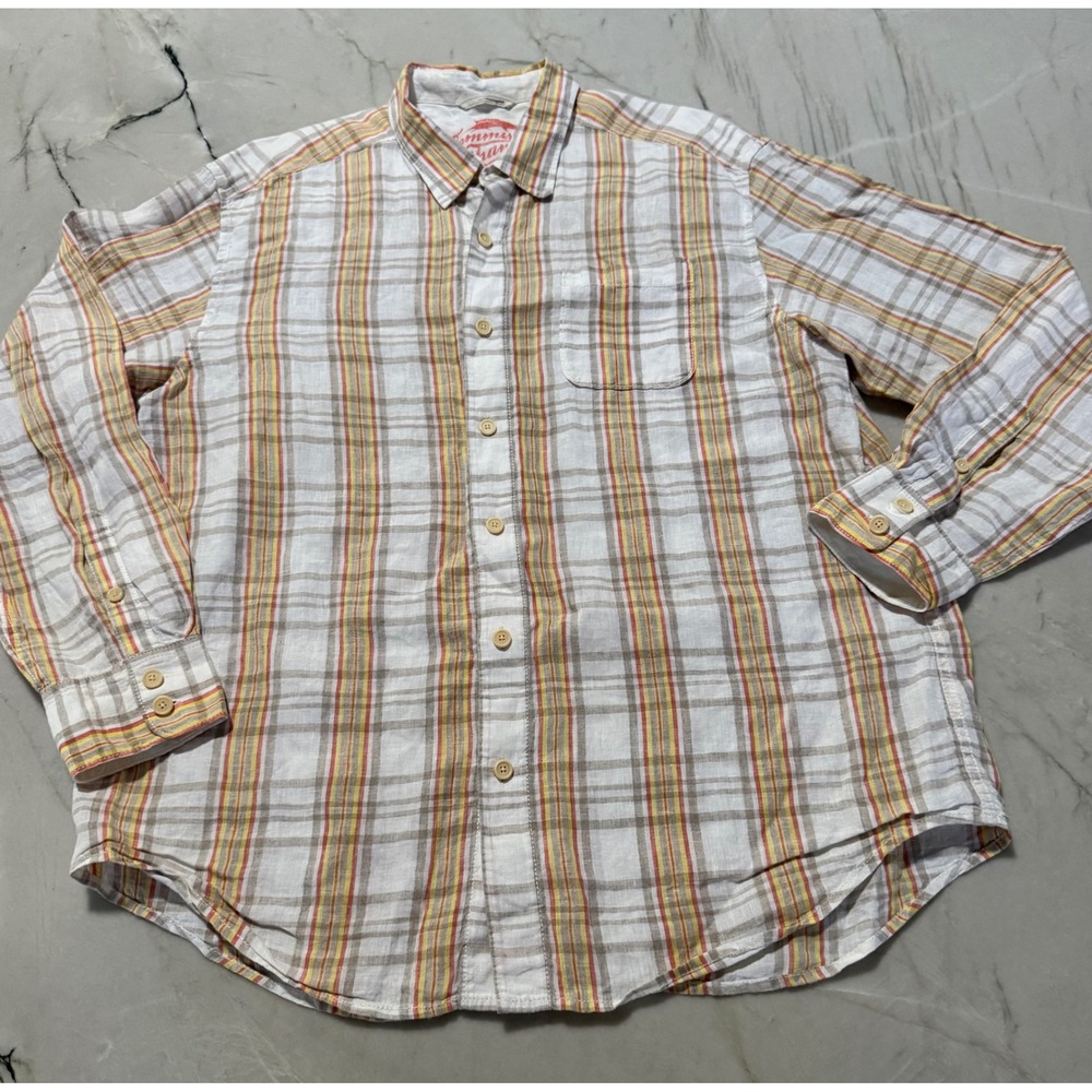 Tommy Bahama Mens XL 100% Linen Plaid Shirt Long Sleeve Button Down Summer